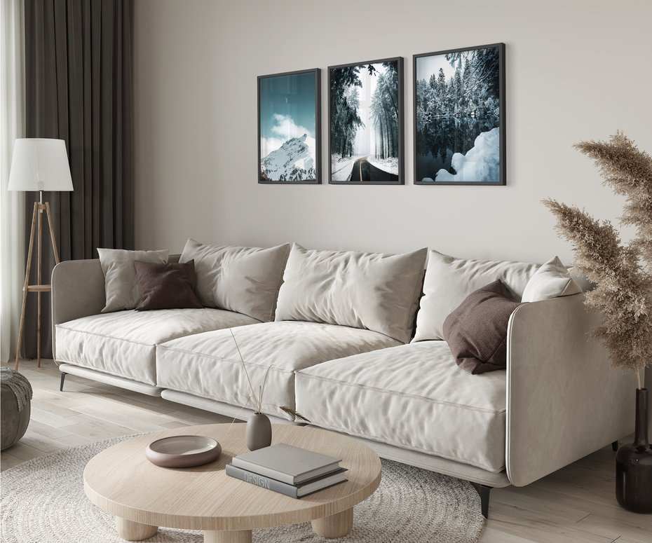 Zestaw obrazy w ramie 50x70 galeria - Zima, w, górach, droga, perspektywa - rama czarna