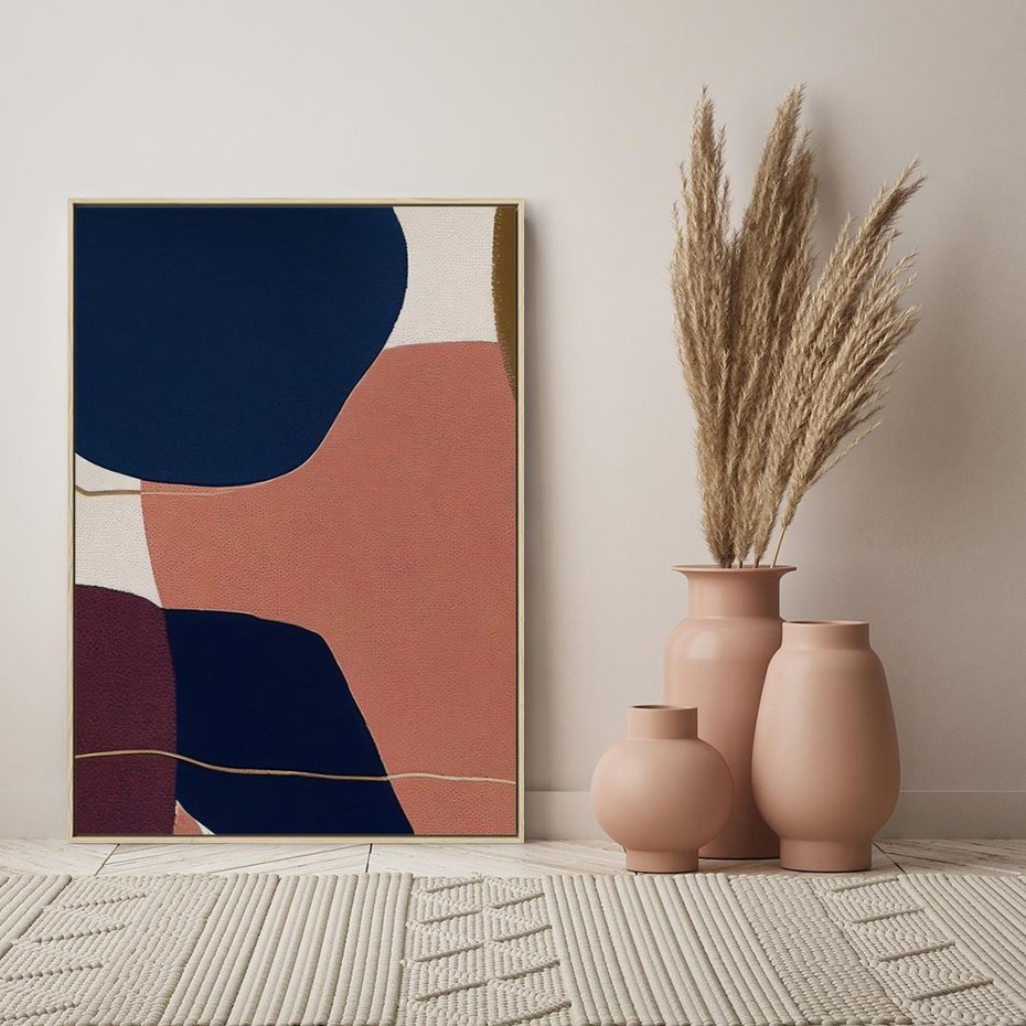 Obraz w ramie 50x70 - Abstrakt Marsala - nieregularne plamy, kształty - rama drewno