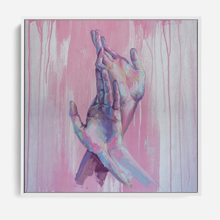 Obraz w ramie 50x50 - Splecione - obraz olejny, pastelowe kolory - rama biała