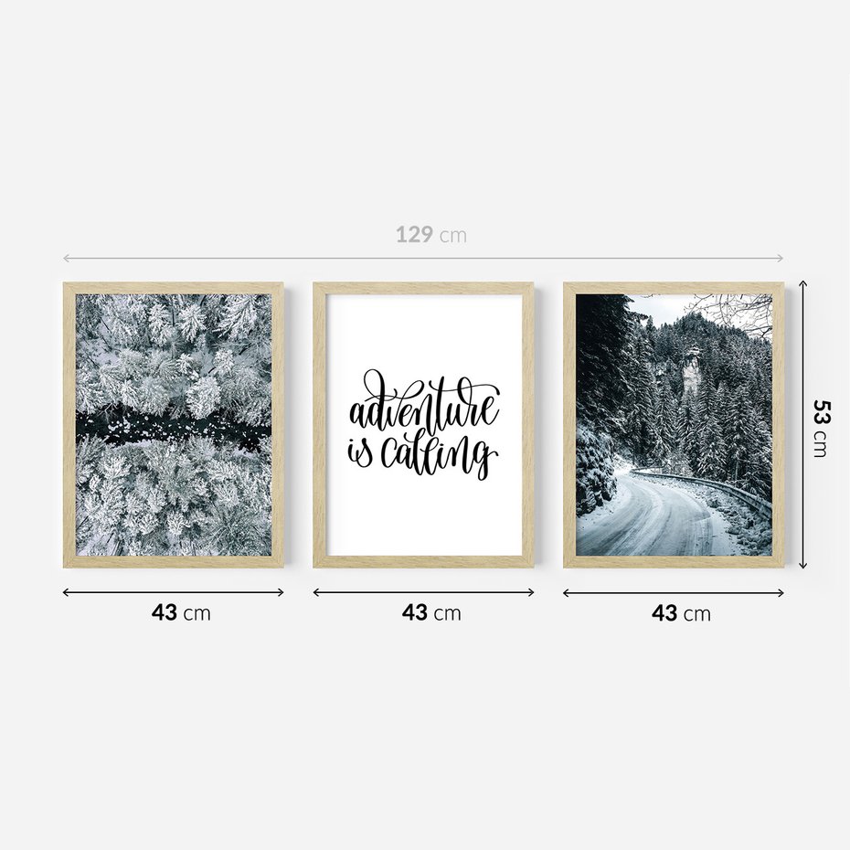 Zestaw obrazy w ramie 40x50 galeria - Zimowa, przygoda, cytat, typografia - rama drewno