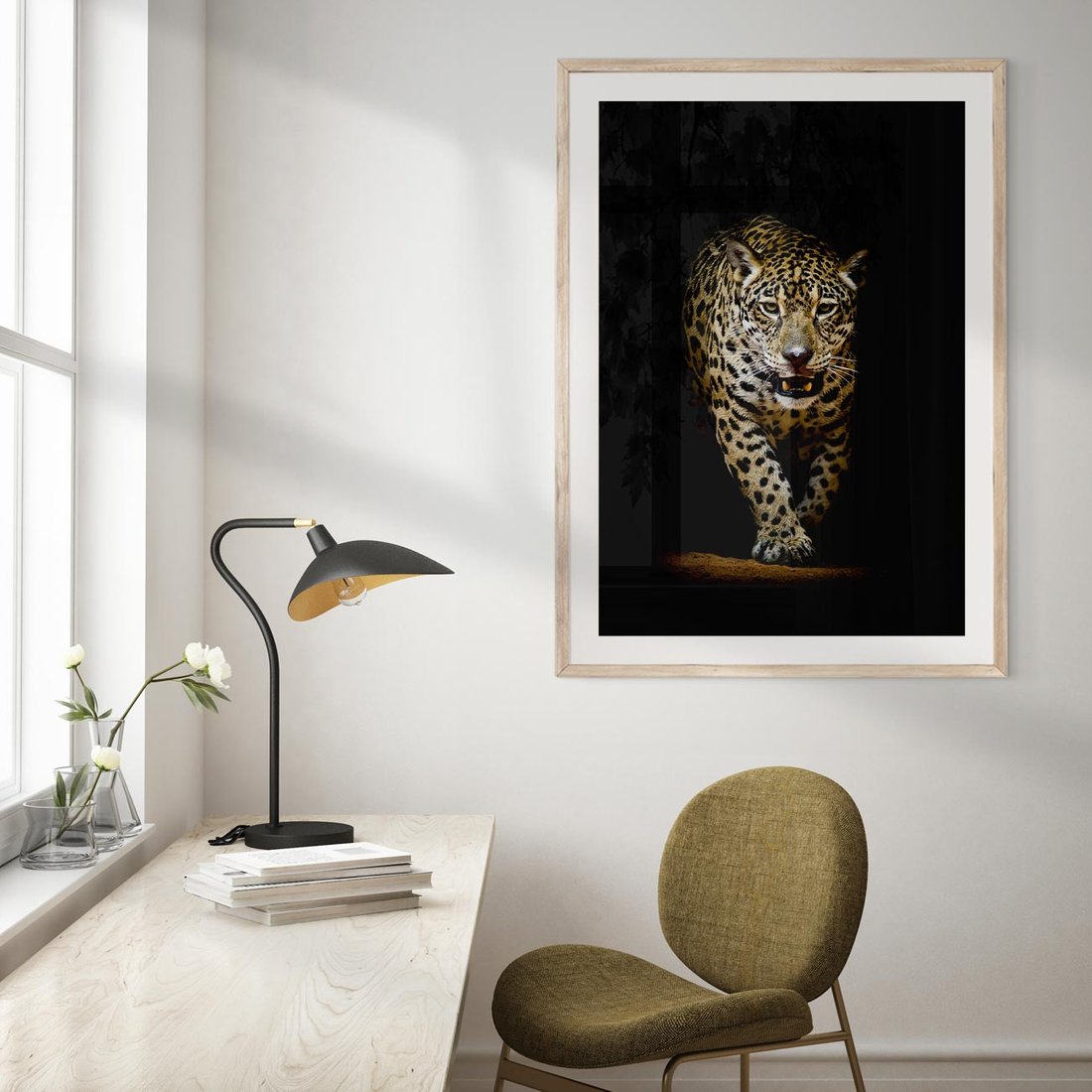 Plakat w ramie 40x50 - Elegancja lamparta - lampart, pantera - rama drewno