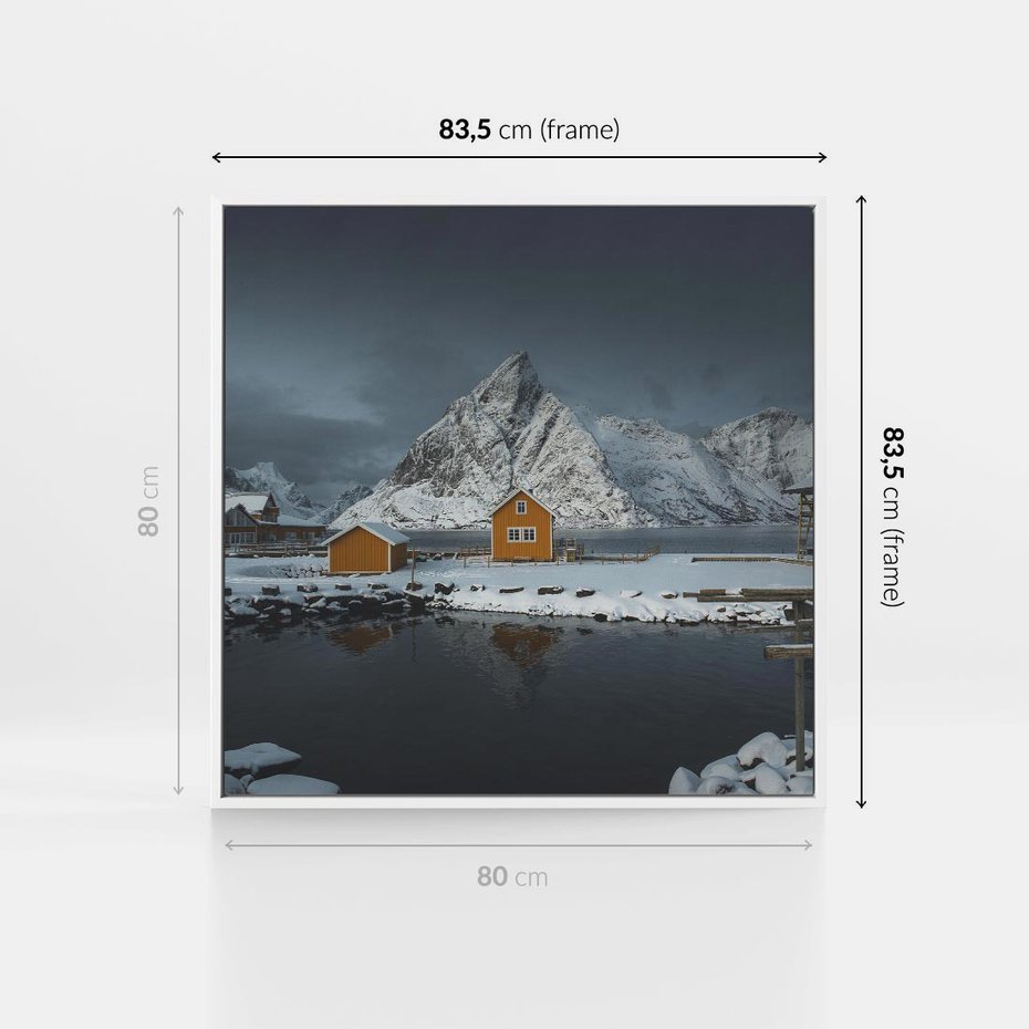 Obraz w ramie 80x80 - Minimalizm i Urok Natury - skandynawskie, domki - rama biała