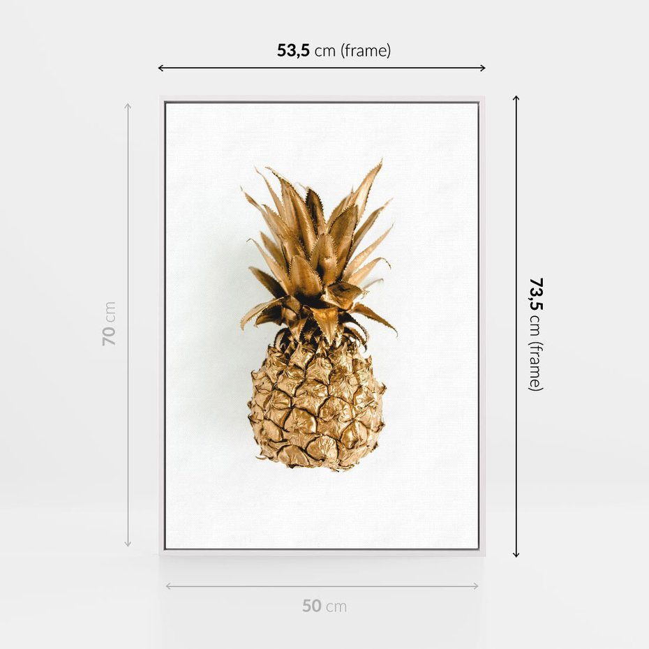 Obraz w ramie 50x70 - Ekskluzywny Akcent - złoty, ananas - rama biała