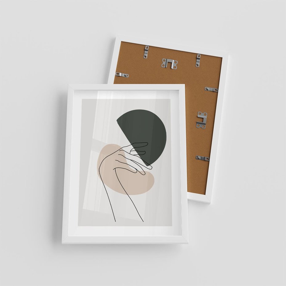 Plakat w ramie 30x40 - Przenikające Kształty - szkic jedną linią, one line - rama biała