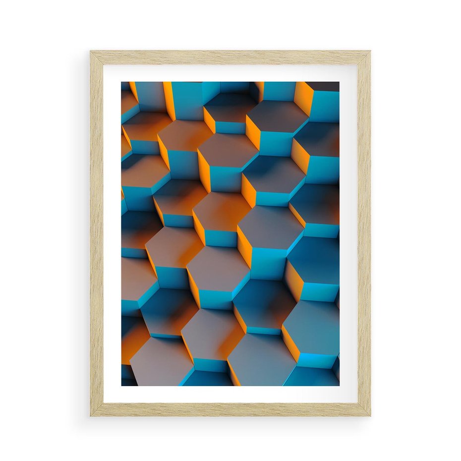 Plakat w ramie 50x70 - Trójwymiarowa Gra - geometryczna, 3D - rama drewno