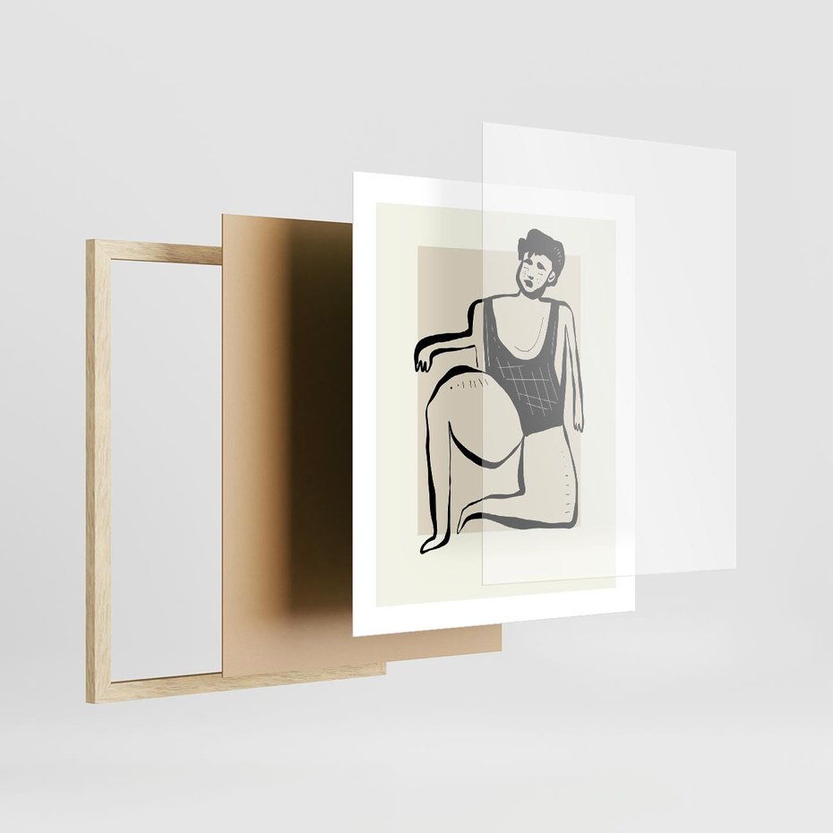 Plakat w ramie 40x50 - Szkic Kobiety w Czerni i Bieli - grafika, modern - rama drewno