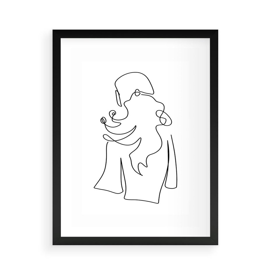 Plakat w ramie 50x70 - Zaklęte Linie - szkic kobiety, jedną linia - rama czarna