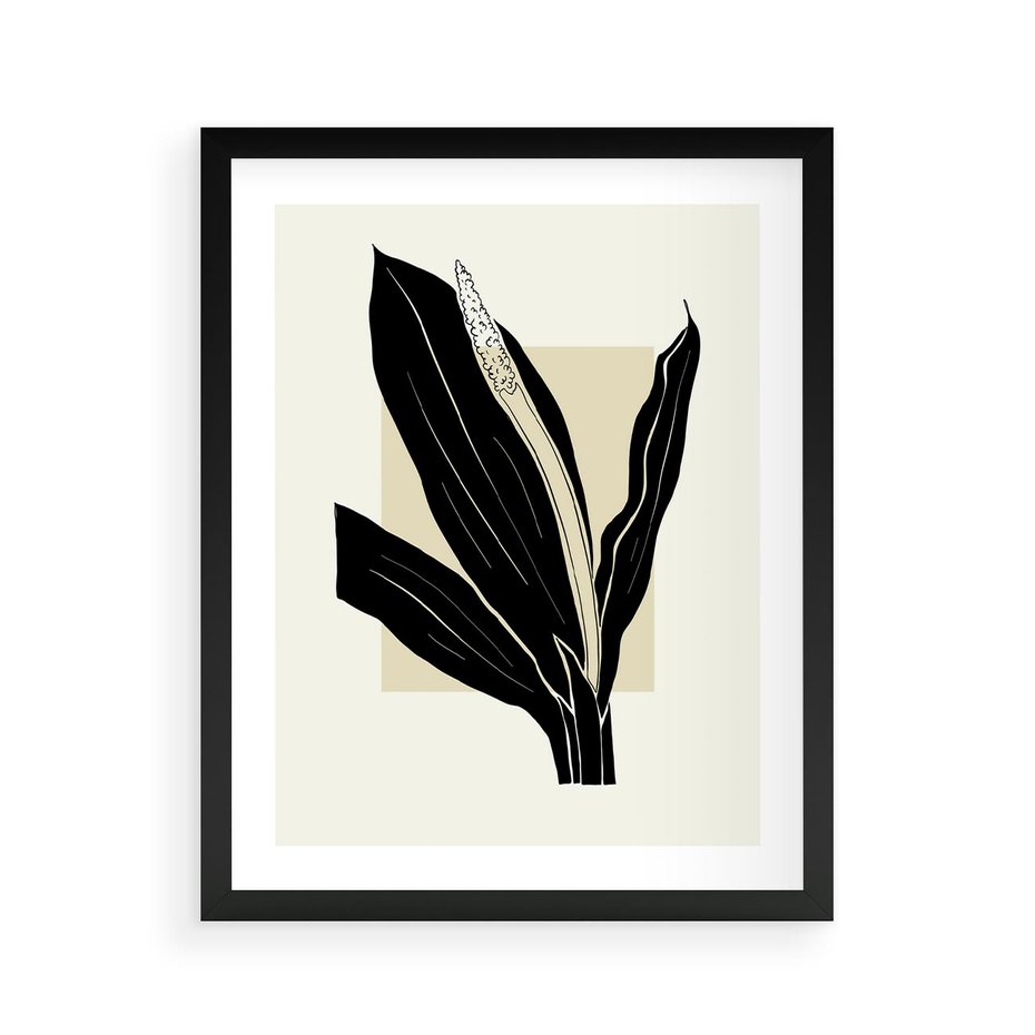 Plakat w ramie 40x50 - Harmonia liści - minimalistyczny obraz, szkic - rama czarna