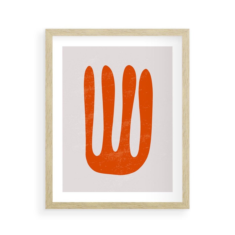 Plakat w ramie 40x50 - Eksploracja Nowego Światła - abstrakcyjna pomarańczowa forma, minimalizm - rama drewno