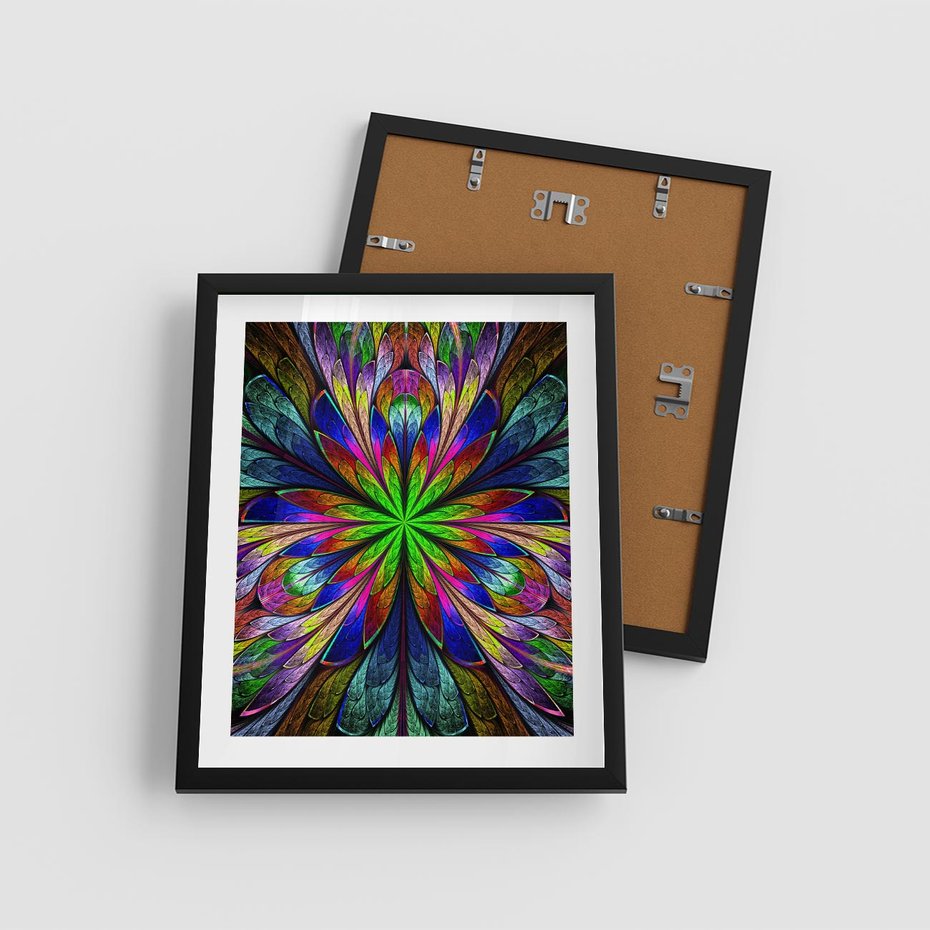 Plakat w ramie 40x50 - Witrażowa magia na płótnie - witraż, sztuka - rama czarna