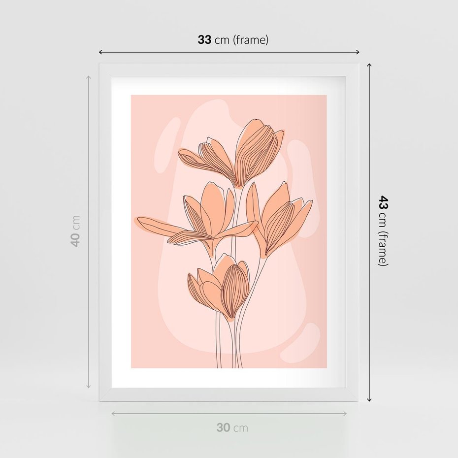 Plakat w ramie 30x40 - Przenikające Kształty - minimalistyczny plakat, pudrowe kwiaty - rama biała