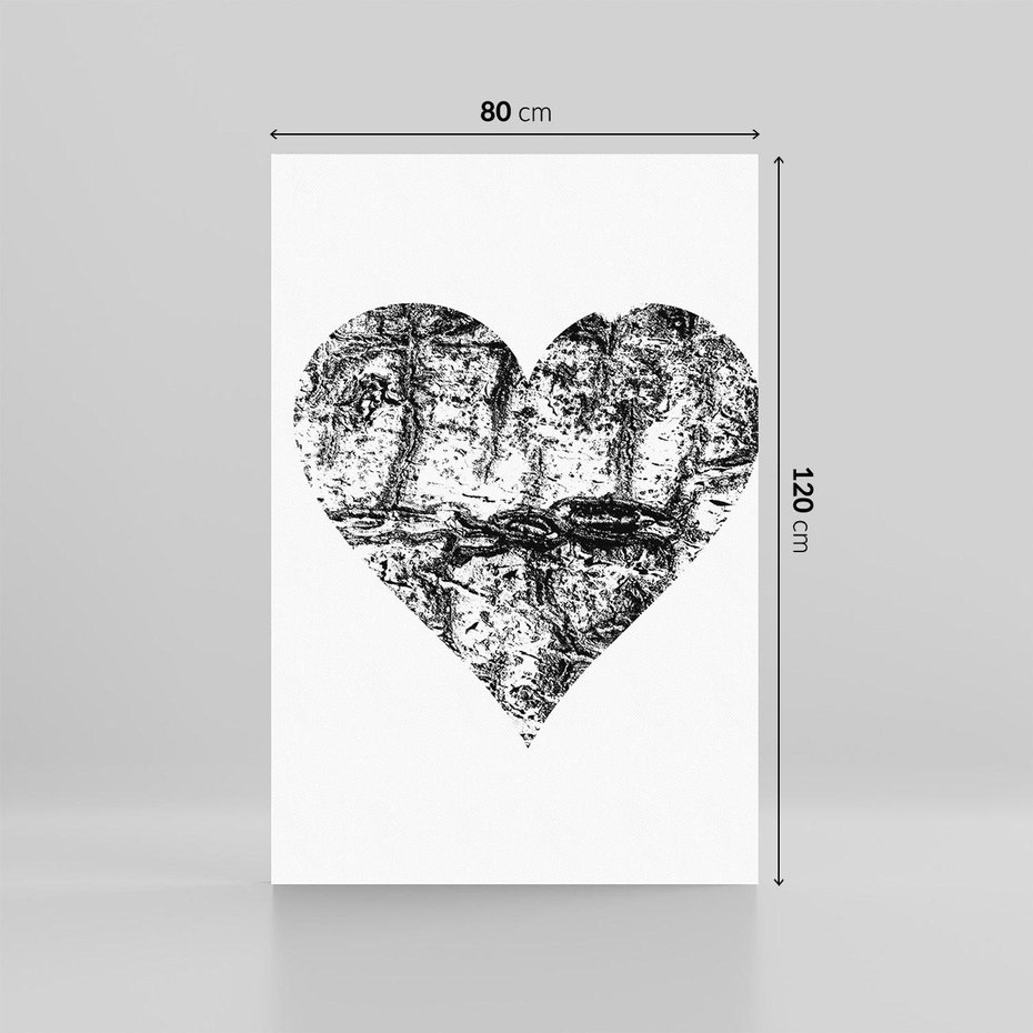 Obraz na płótnie 80x120 - Drzewo Serca - czarne serce, tekstura jak kora drzewa