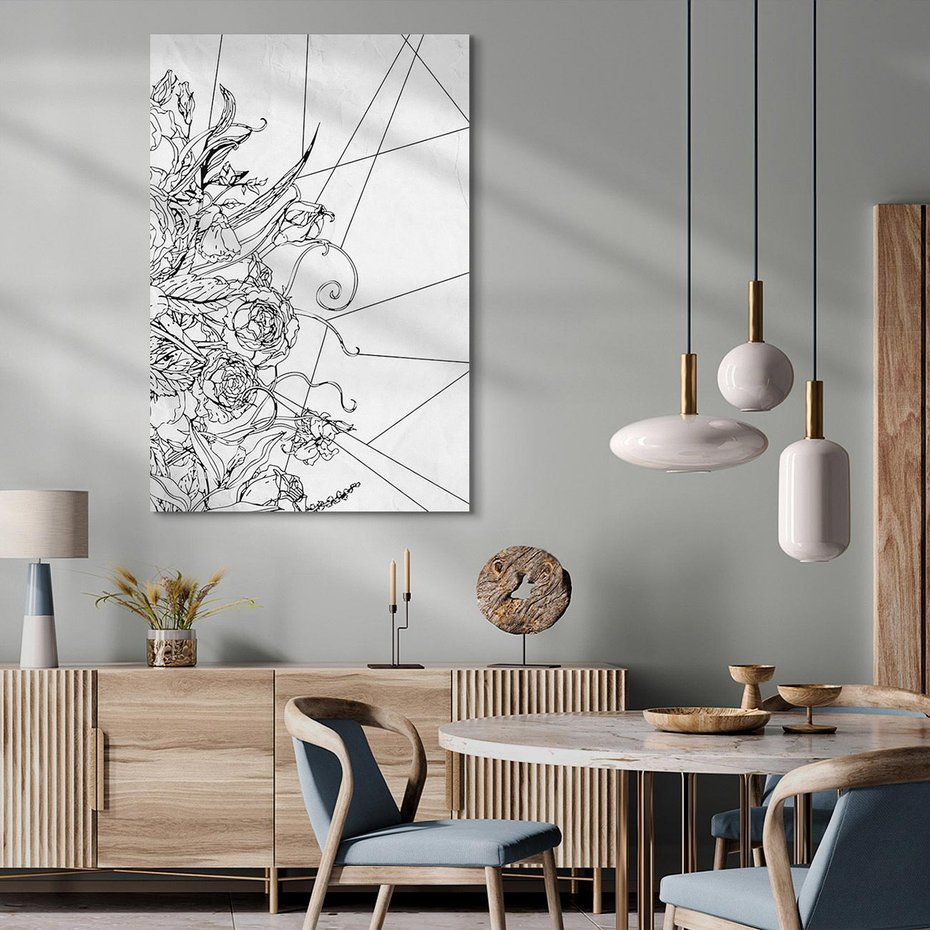 Obraz na płótnie 80x120 - Refleksje w martwym punkcie - graficzny szkic, kompozycja kwiatów