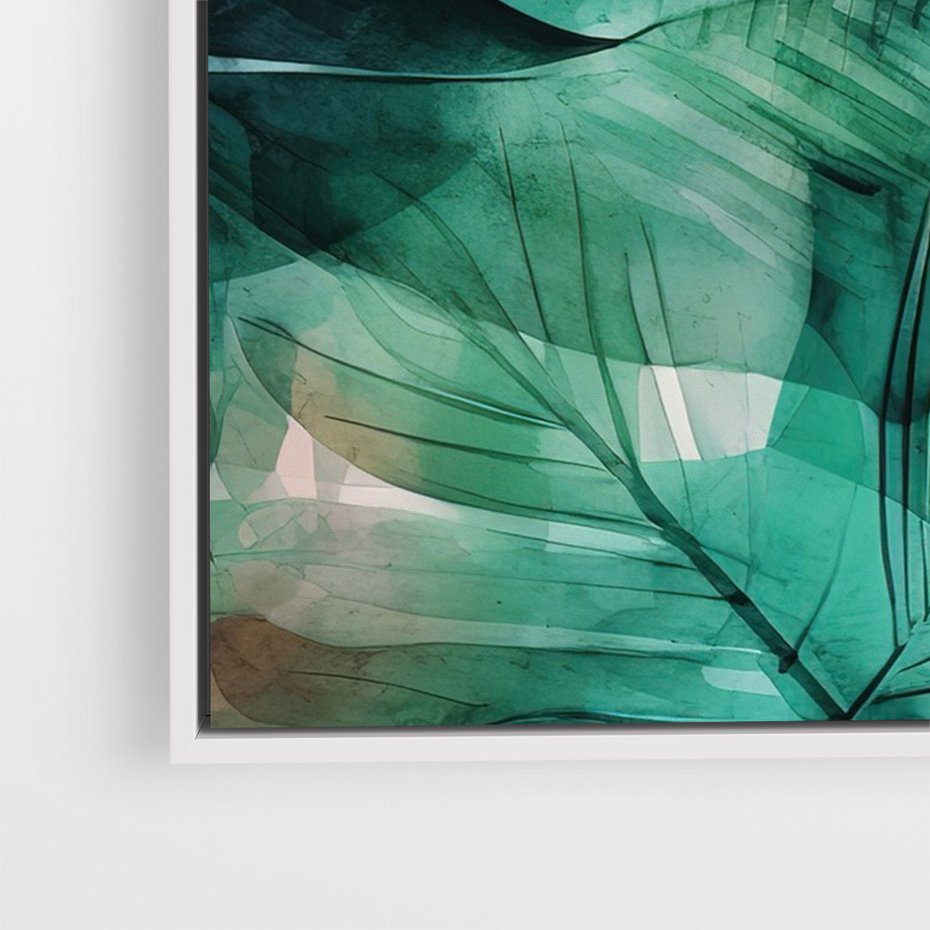 Obraz w ramie 50x70 - Zieleń Tropików - tropikalne zielone liście palmy, monstera - rama biała