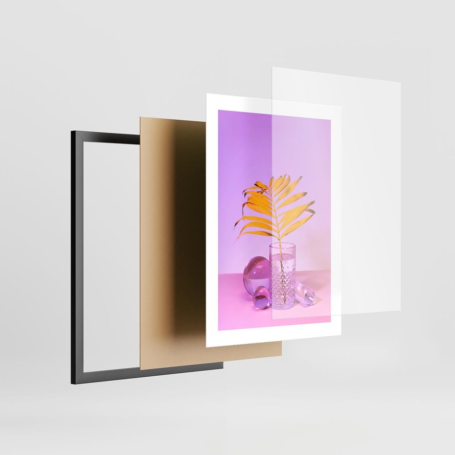 Plakat w ramie 30x40 - Minimalizm i Urok Natury - liście, pastele - rama czarna