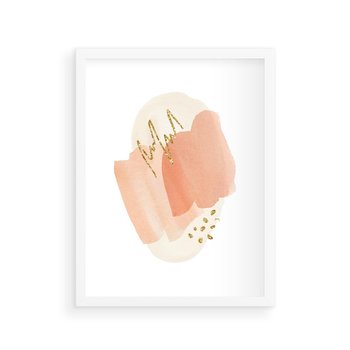 Plakat w ramie 40x50 - Rozbijające Plamy - abstrakcyjne akwarelowe plamy, minimalizm - rama biała