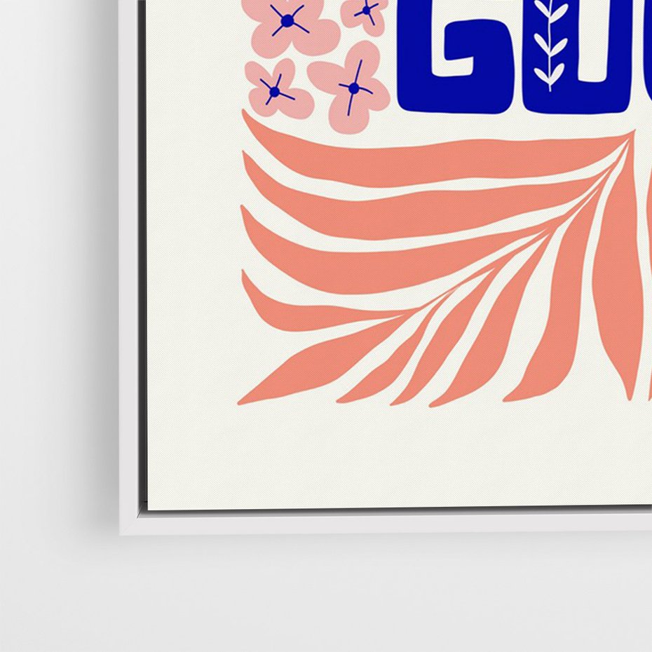 Obraz w ramie 70x100 - Bezgraniczne Formy - nowoczesna typografia, liście - rama biała