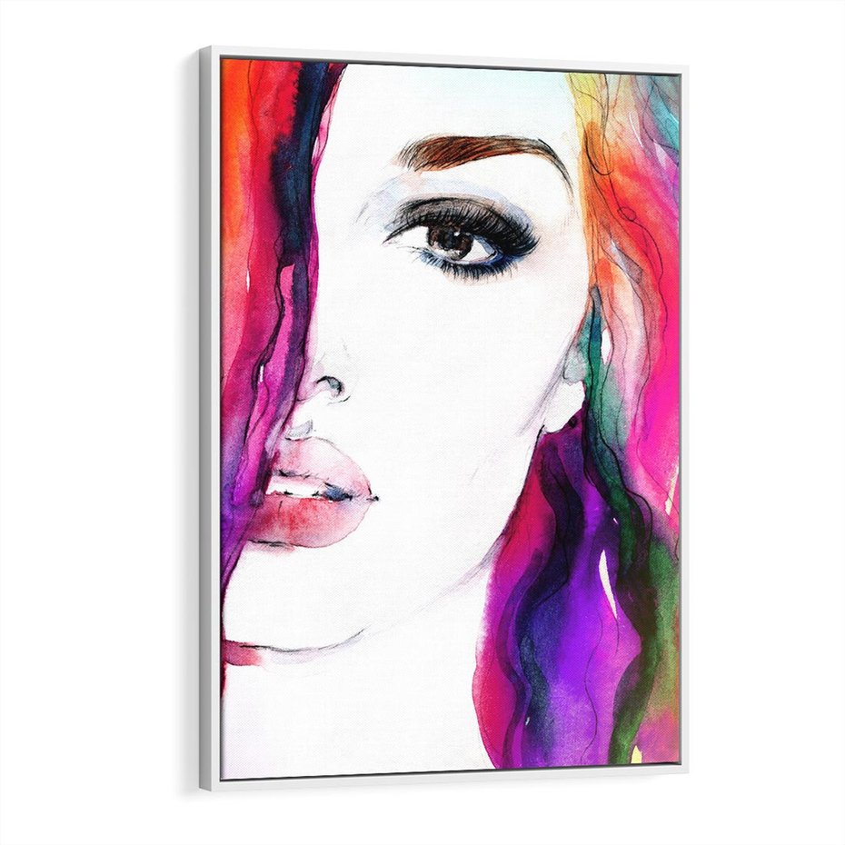 Obraz w ramie 50x70 - Kobieta Twarz Abstrakcja - kobieta, twarz - rama biała