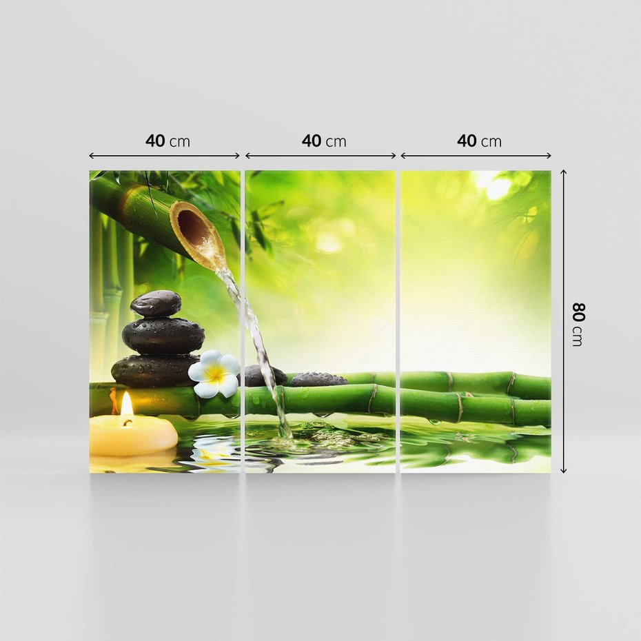 Obraz na płótnie 120x80 - Harmonia natury: Bambus, woda, kamienie - bambus, woda