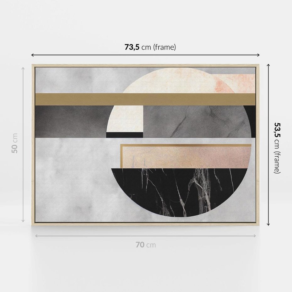 Obraz w ramie 70x50 - Biało-Czarne Formy - nowoczesna geometria, koło - rama drewno