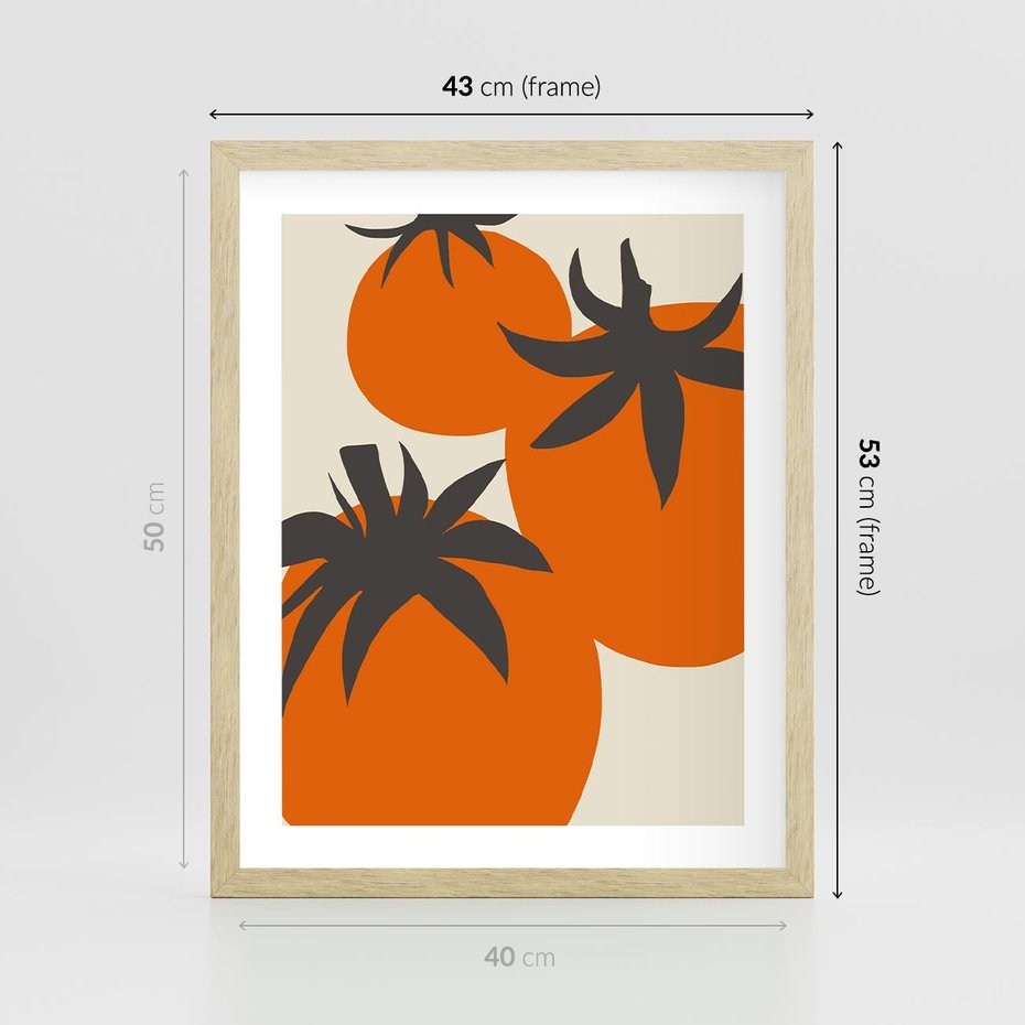 Plakat w ramie 40x50 - Jadalne Kształty - nowoczesny plakat do kuchni, pomidory - rama drewno