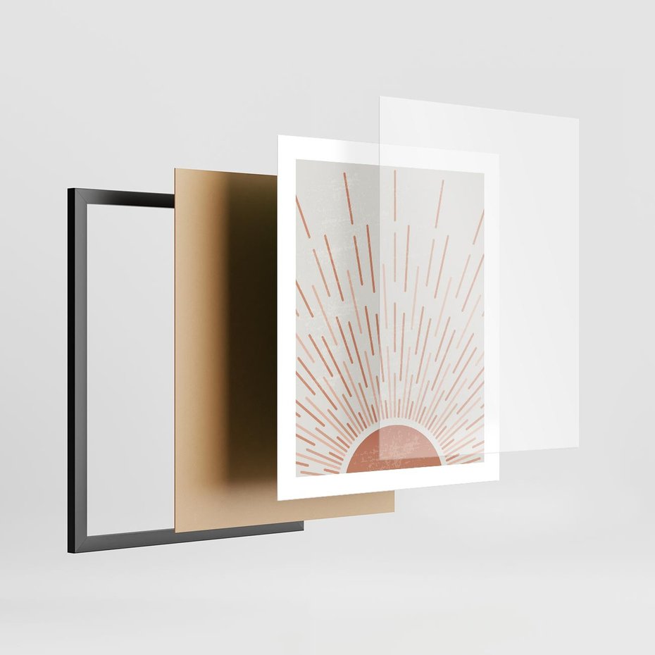 Plakat w ramie 40x50 - Słońce w Stylu Boho - słońce, grafika boho - rama czarna