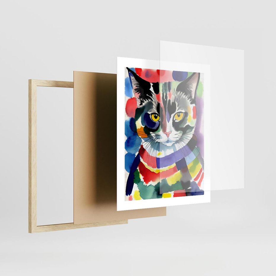 Plakat w ramie 40x50 - Koci Przyjaciel - abstrakcyjny obraz, akwarela - rama drewno