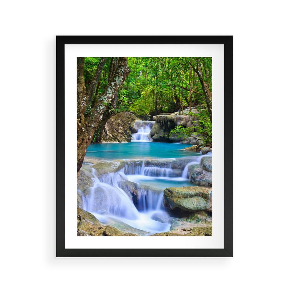 Plakat w ramie 40x50 - Siła Rzeki i Urok Wodospadu - rzeka, wodospad - rama czarna
