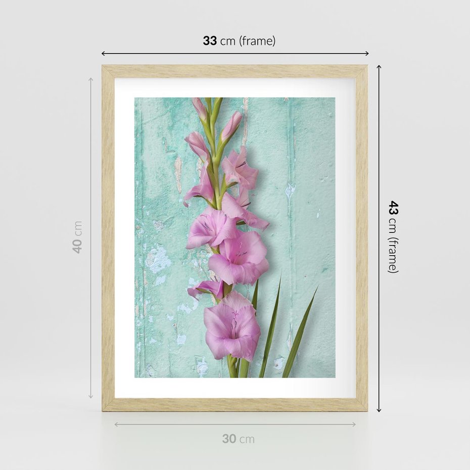 Plakat w ramie 30x40 - Piękno w delikatności - kwiaty, różowe - rama drewno