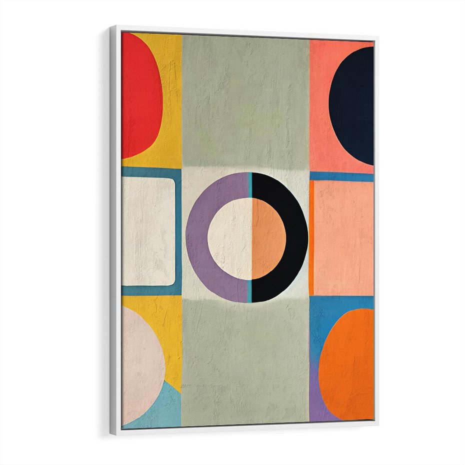 Obraz w ramie 70x100 - Taniec Kształtów Emocji - abstrakcyjne geometryczne kształty, olejny obraz - rama biała