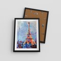 Plakat w ramie 30x40 - Paryska Wieża - olejny abstrakcyjny obraz, wieża eiffla - rama czarna