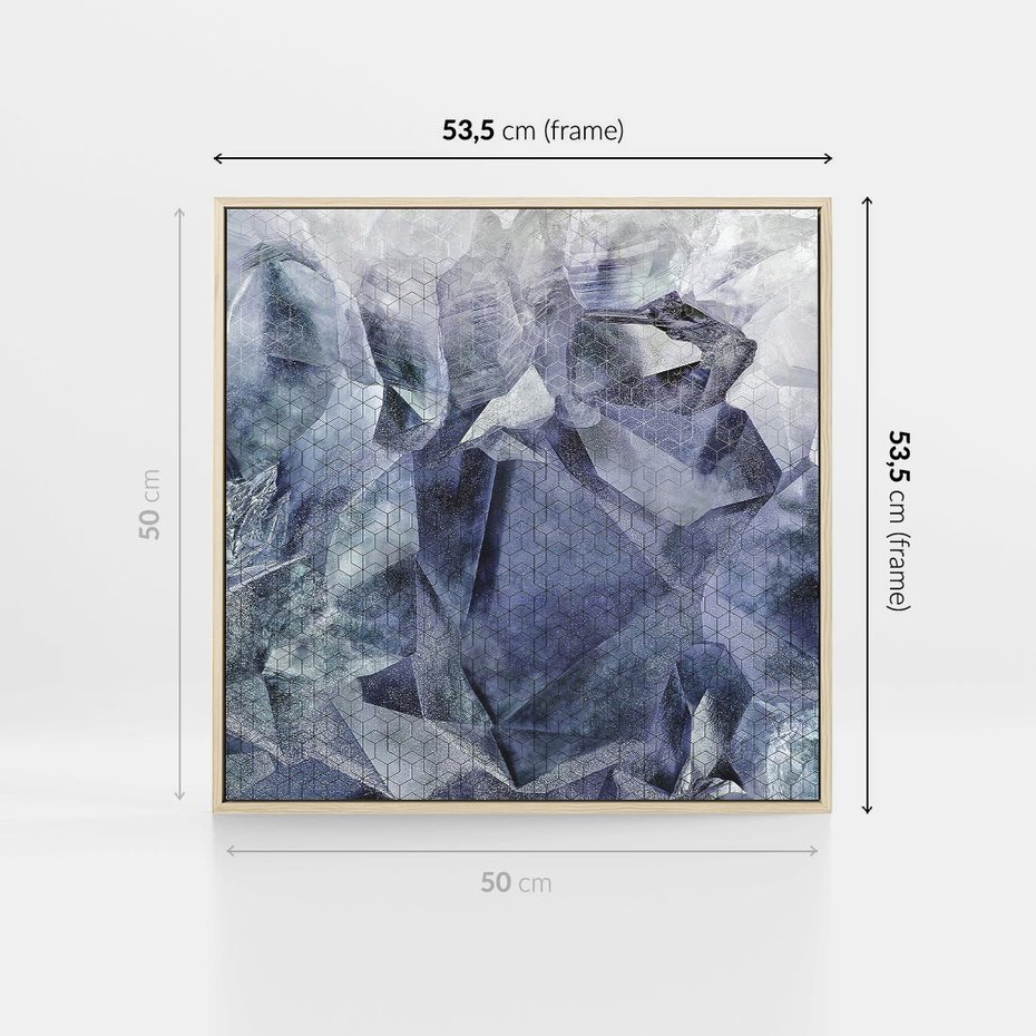 Obraz w ramie 50x50 - Melodia mgieł i marzeń - abstrakcja w kolorze granatu, przypominająca górę lodową - rama drewno