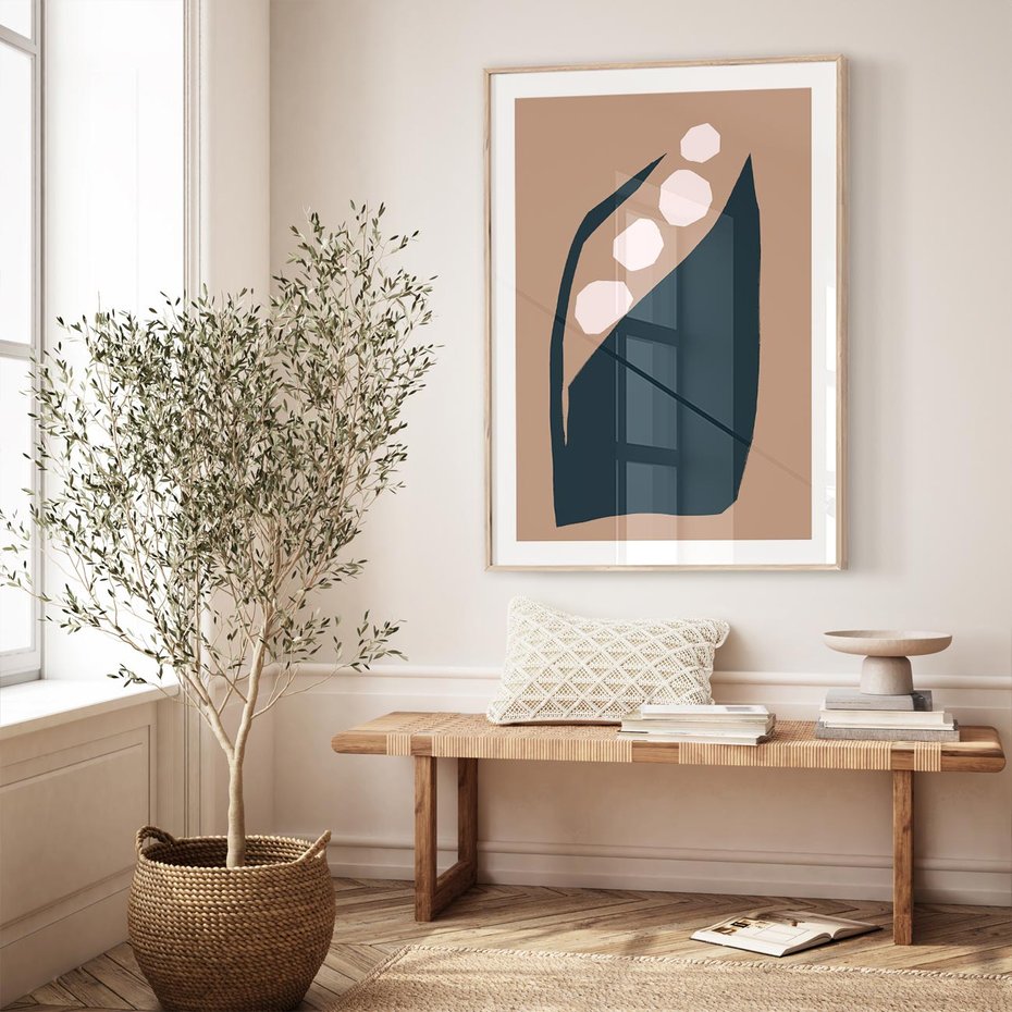 Plakat w ramie 30x40 - Wnętrza Boho Serca - abstrakcyjny obraz, plakat - rama drewno