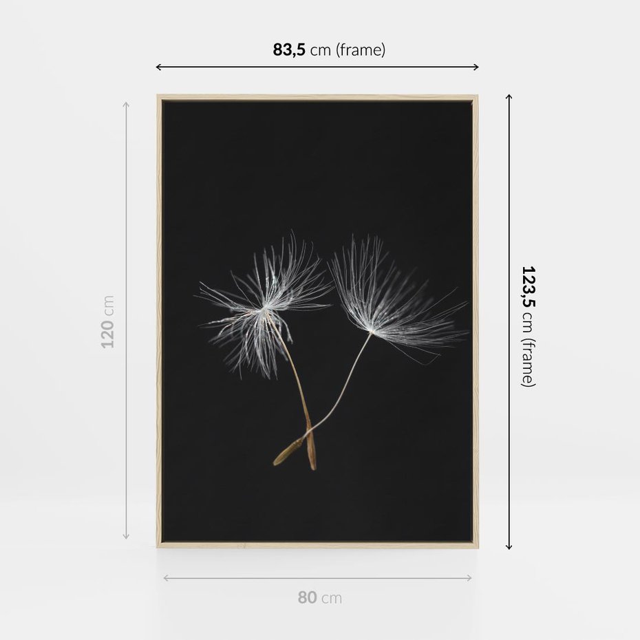 Obraz w ramie 80x120 - Delikatność Wiatru - dmuchawce, makro - rama drewno