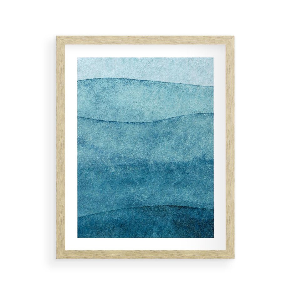 Plakat w ramie 40x50 - Kolorowe fale akwareli - akwarela, fale - rama drewno
