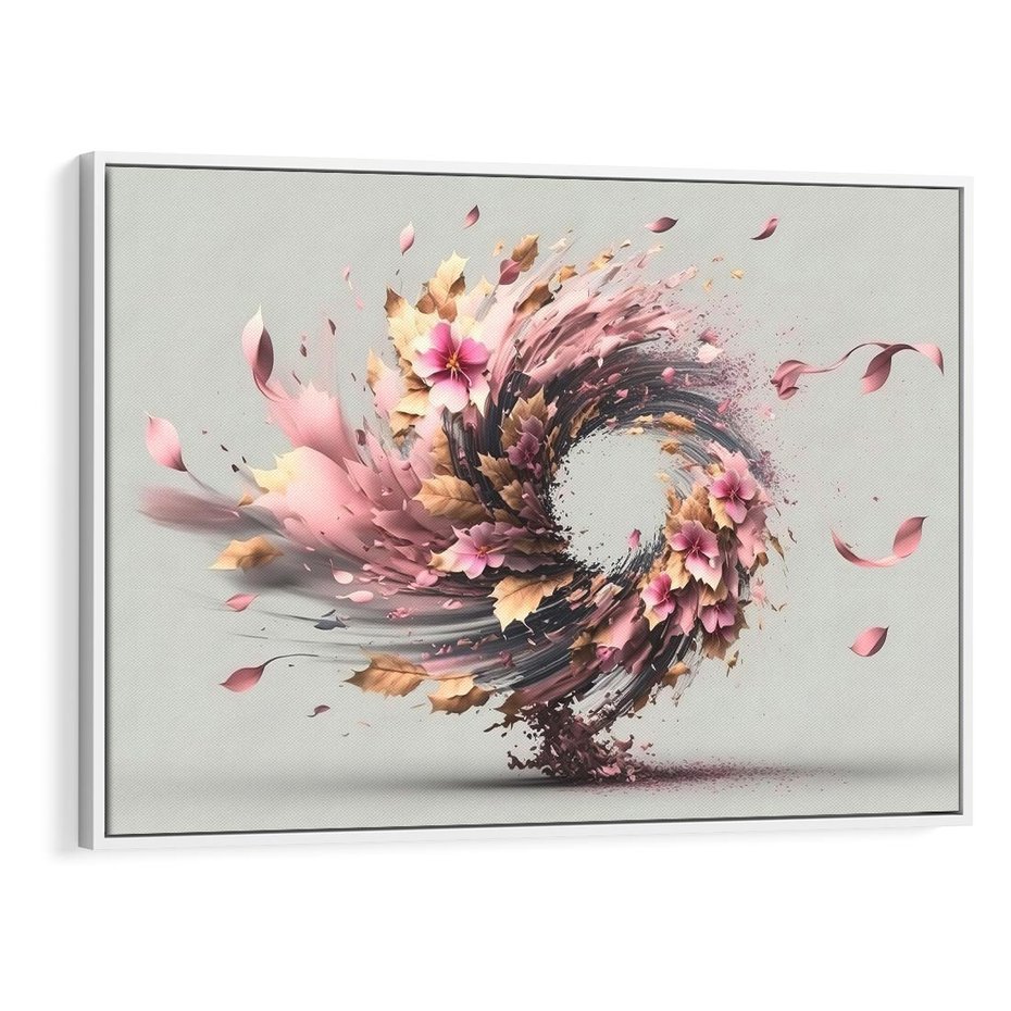 Obraz w ramie 100x70 - Kwiatowy Wir - nowoczesna grafika komputerowa, wir z kwiatów - rama biała