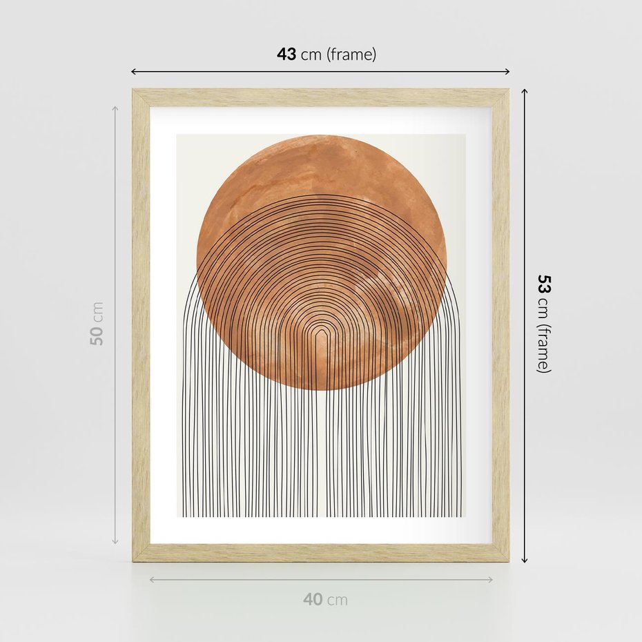Plakat w ramie 40x50 - Konturem Kształtowane - koło, boho styl - rama drewno