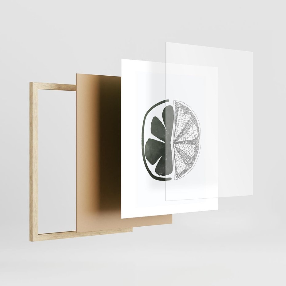 Plakat w ramie 40x50 - Cytrynowe Echo - minimalistyczny plakat, cytryna - rama drewno