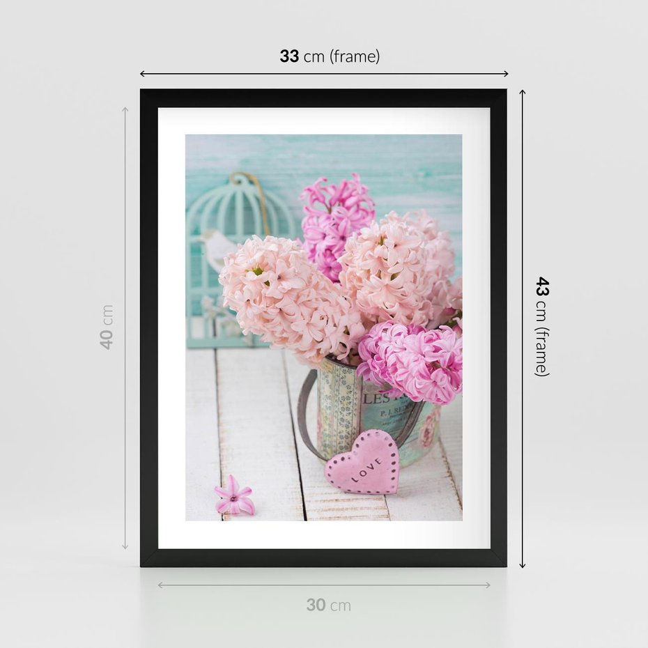 Plakat w ramie 30x40 - Kwiatowa harmonia hiacyntów - kwiaty, hiacynty - rama czarna