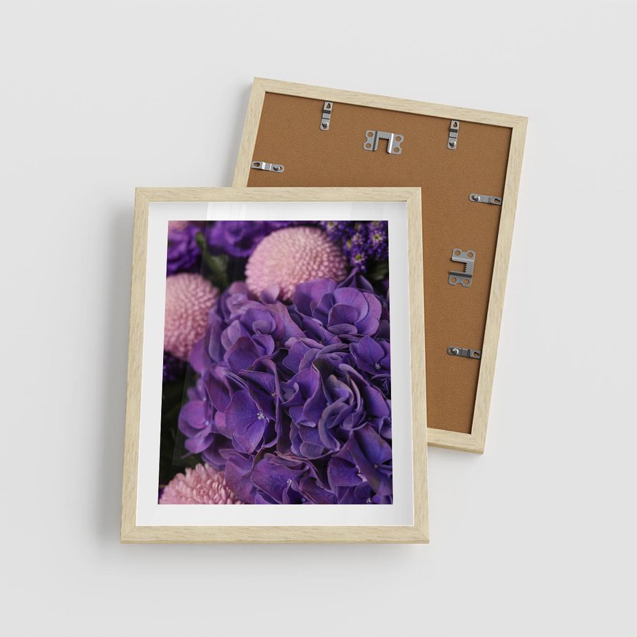 Plakat w ramie 40x50 - Fioletowa hortensja - kwiaty, hortensja - rama drewno