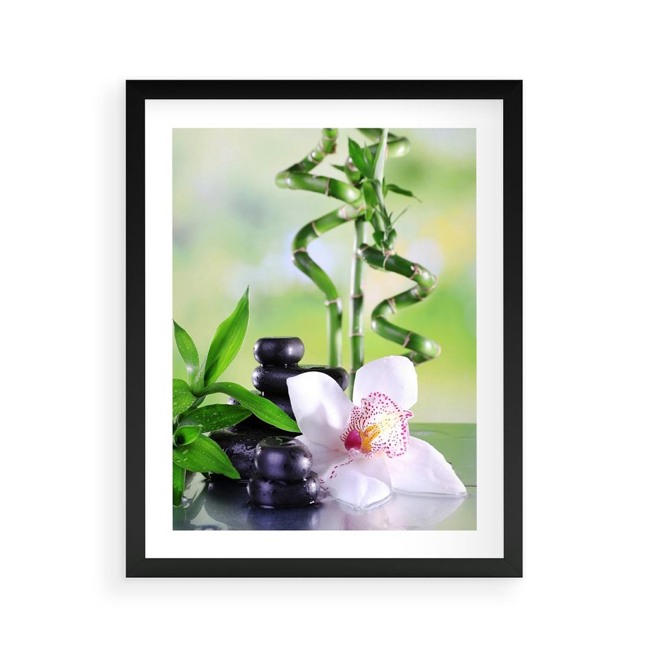 Plakat w ramie 40x50 - Spa pełne kwiatów i relaksu - spa, kwiat - rama czarna