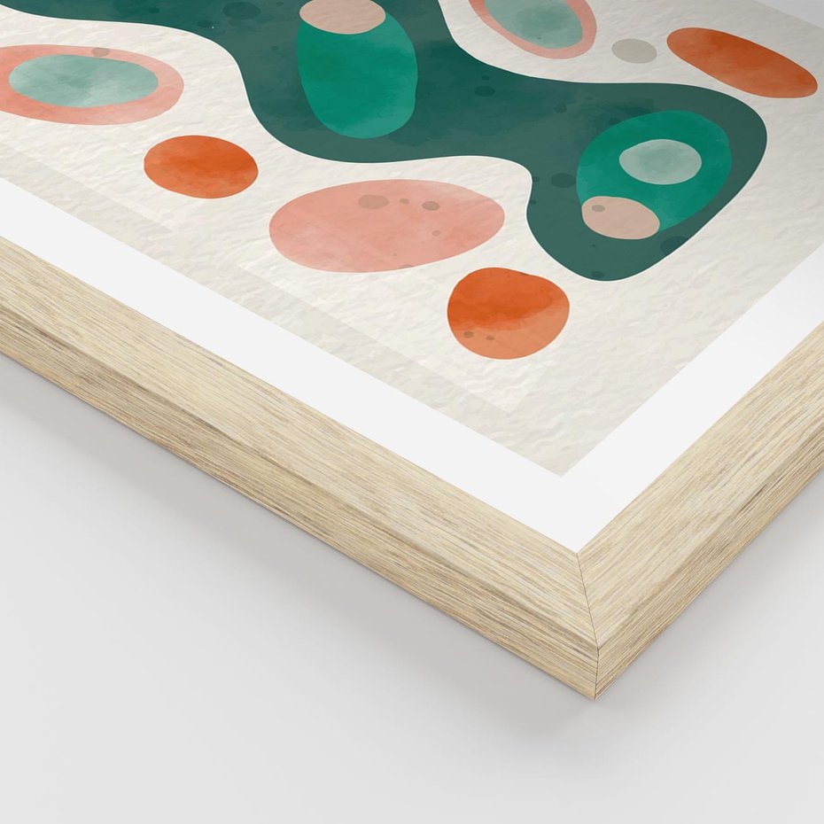 Plakat w ramie 30x40 - Wewnętrzne Spektrum - abstrakcyjne formy, dominujący kolor zielony - rama drewno