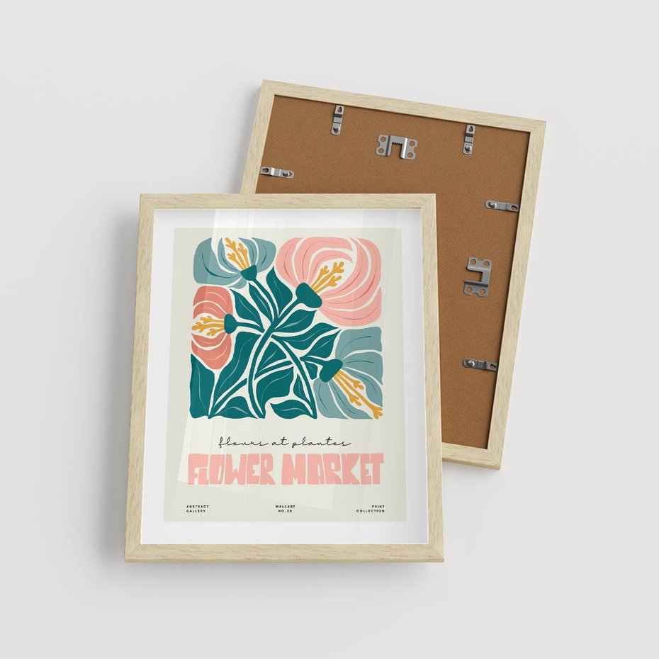 Plakat w ramie 40x50 - Taniec Kształtów - kwiaty, abstrakcyjna kompozycja - rama drewno