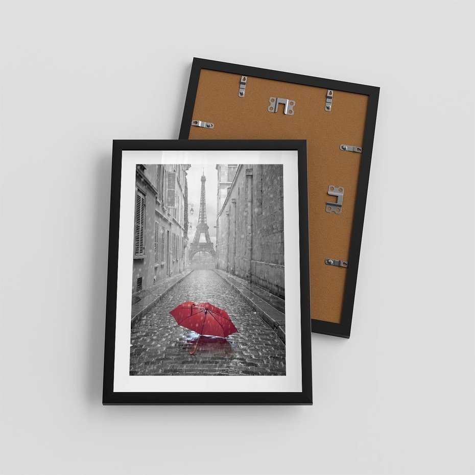 Plakat w ramie 30x40 - Kolorowy parasol w Paryżu - Paryż, parasol - rama czarna