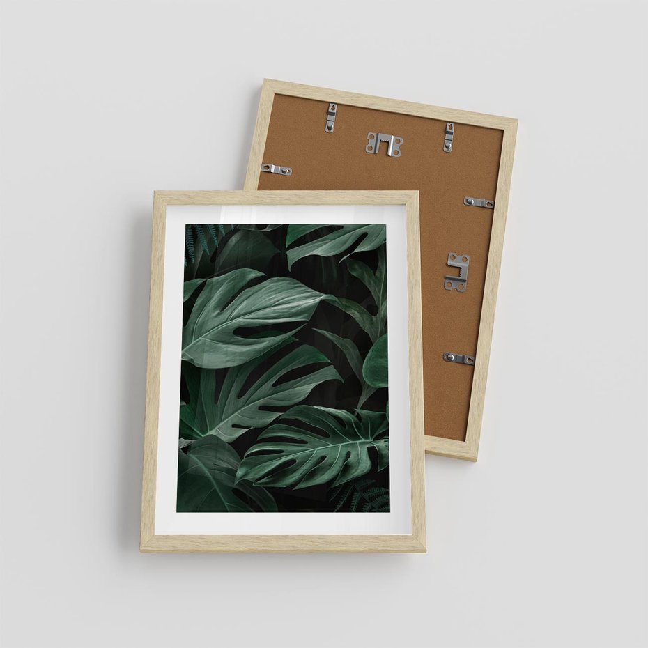Plakat w ramie 30x40 - Zielone Liście Monstery w Dżungli - zielone liście monstery, dżungla - rama drewno