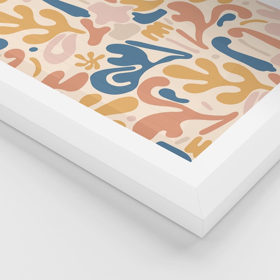 Plakat w ramie 30x40 - Symfonia Radosnych Barw - abstrakcyjne pastelowe formy, nowoczesna grafika w stylu boho - rama biała