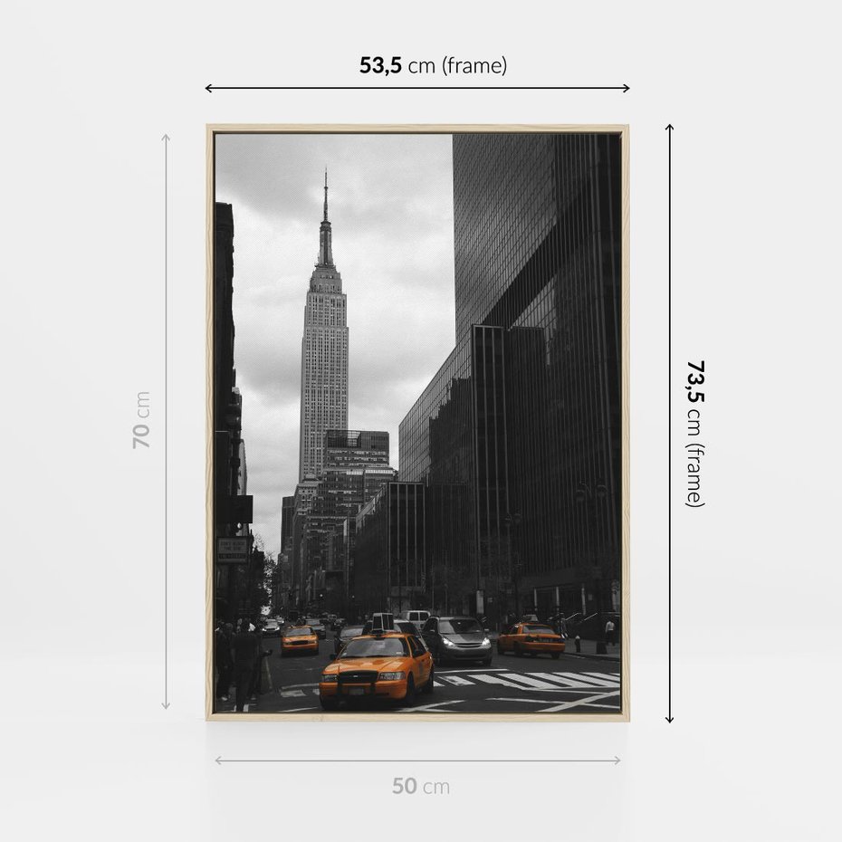 Obraz w ramie 50x70 - Nowy York, taksówka w ruchu - Nowy York, taksówka - rama drewno