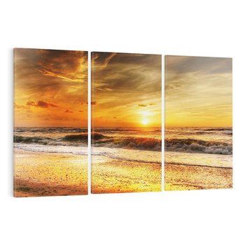 Obraz na płótnie 120x80 - Plaża Morza i Fale Zachodu Słońca - plaża, morze