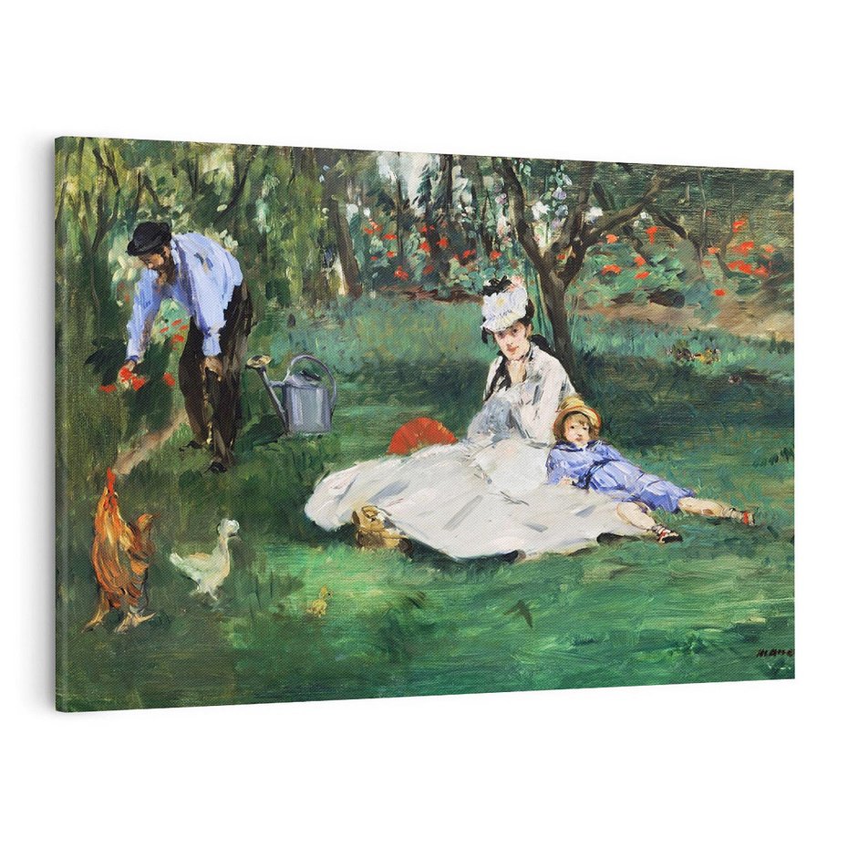 Obraz na płótnie 120x80 - Rodzina Monet w ogrodzie w Argenteuil (1874) Édouard Manet - Reprodukcja - reprodukcja, obraz na płótnie