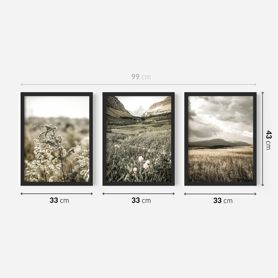Zestaw obrazy w ramie 30x40 galeria - Boho, łąka, w, górach - rama czarna